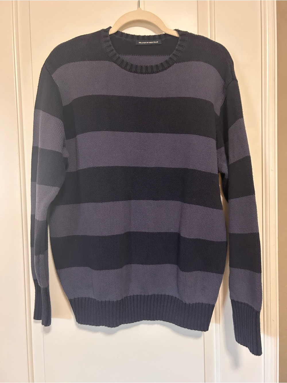 🌀🫐💙Brandy Melville Moody Blue Striped Crewneck Knit Sweater💙🫐🌀